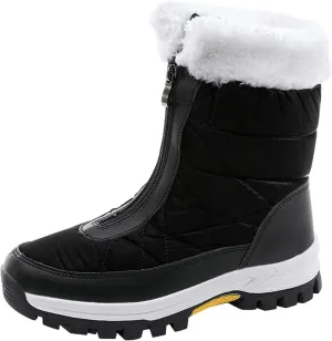 Zipper Mid Calf Snow Boots for Women Fleece Lined Warm Water Proof Boots Thick Bottom Non Slip Winter Snow Boots